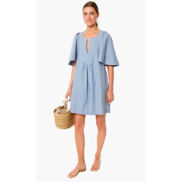 Tuckernuck Finley Dress Size Medium Slate Blue Flutter Sleeve Pomander Place - Picture 3 of 11
